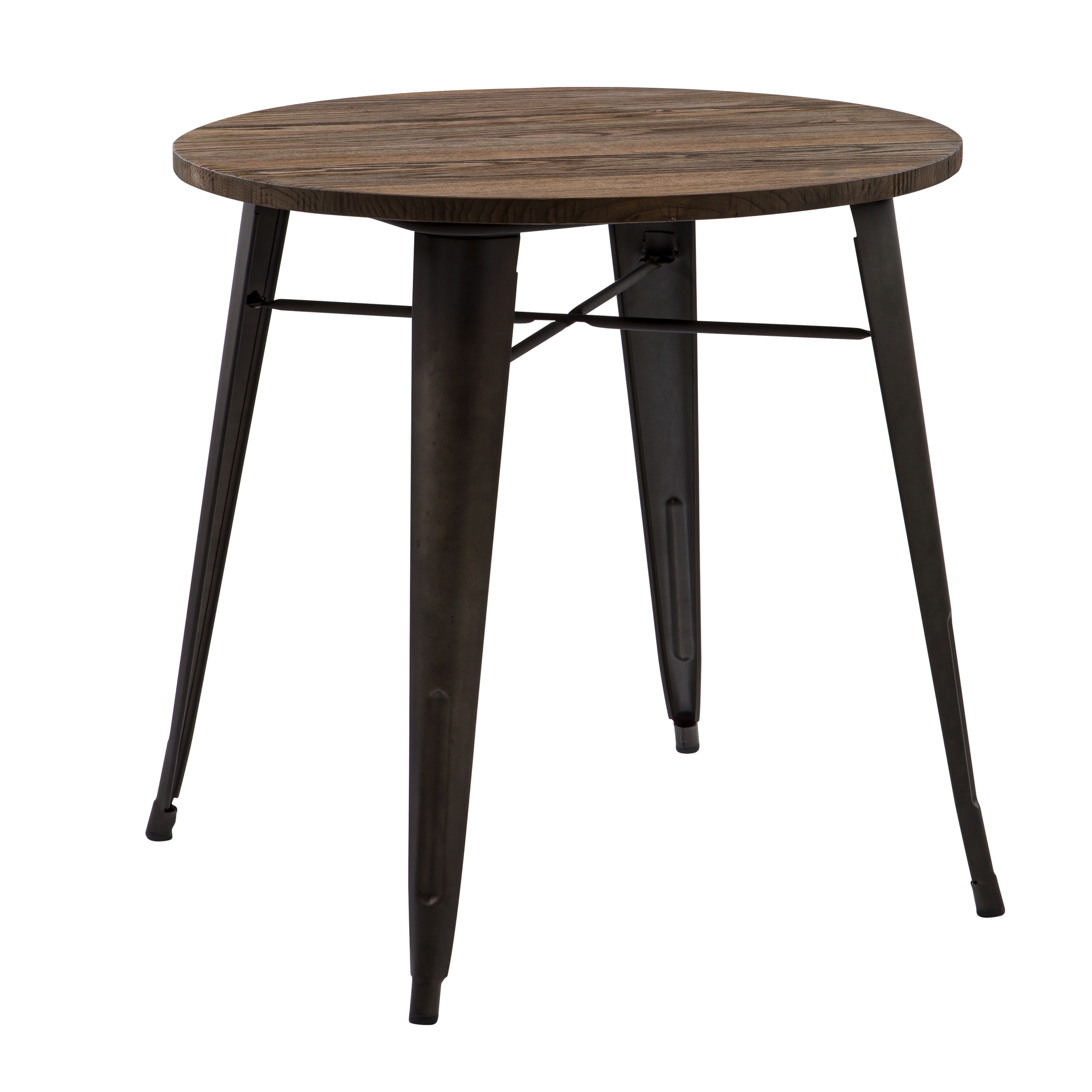 Table ronde ∅80 cm en bois foncé et métal noir 2 personnes