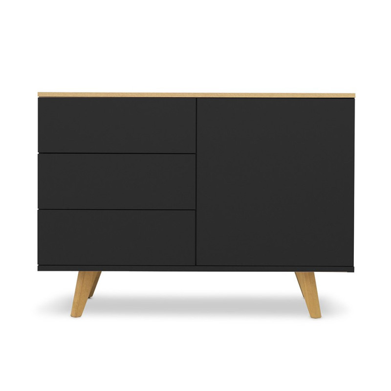 Petit buffet 109cm en bois plateau chêne Noir