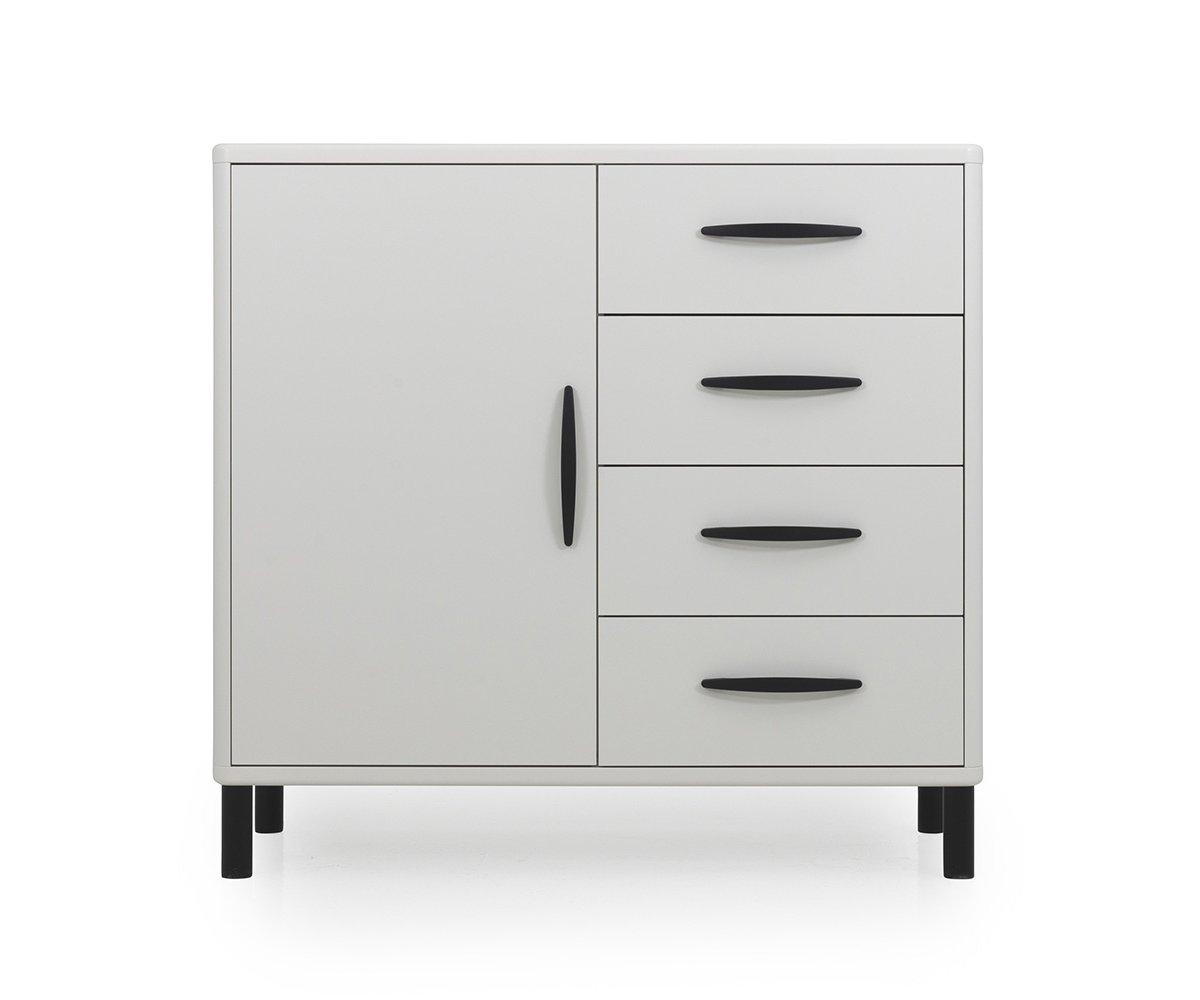 Buffet moderne en bois 1 porte 4 tiroirs Blanc