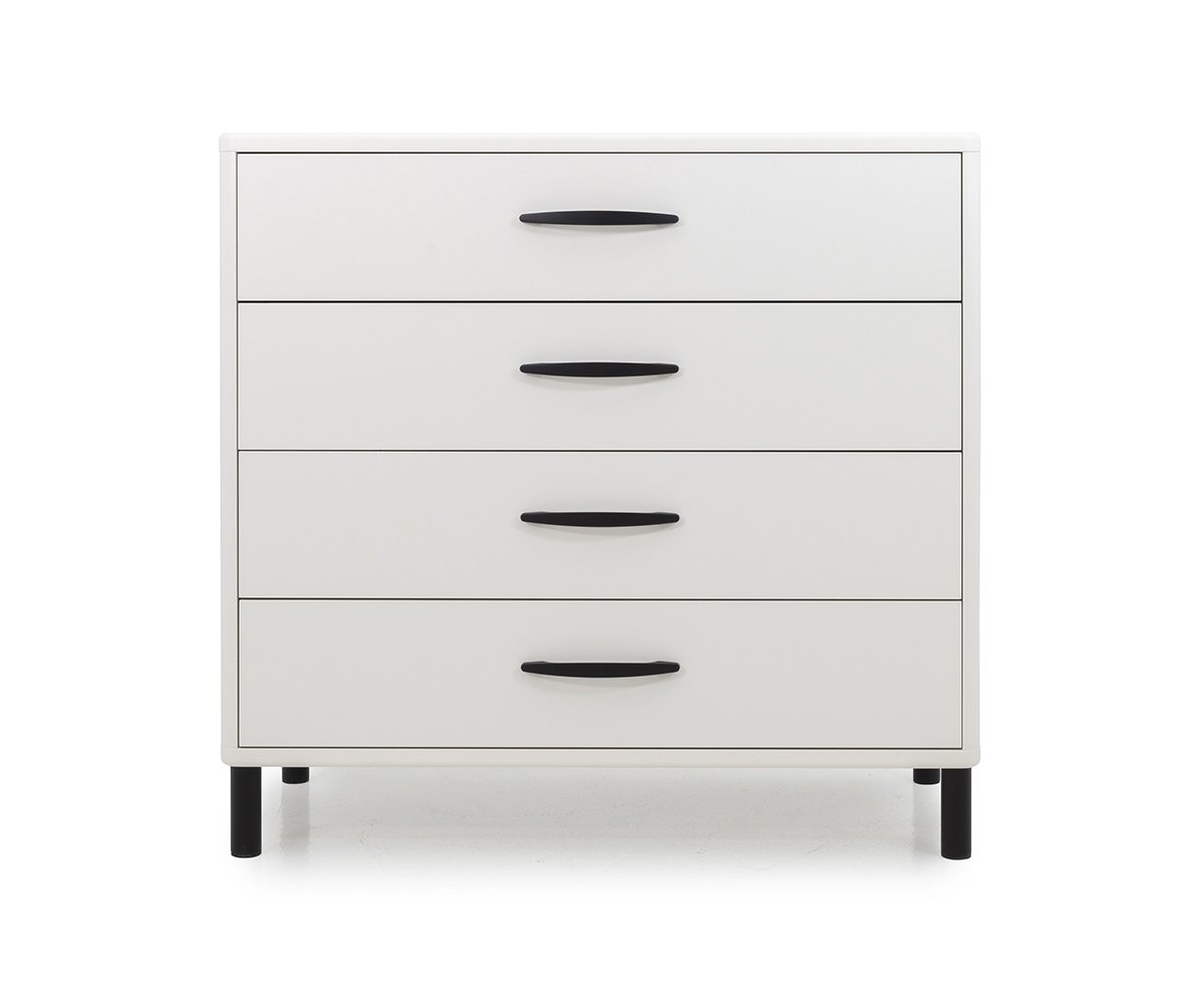 Commode 4 tiroirs en bois poignées métal Blanc