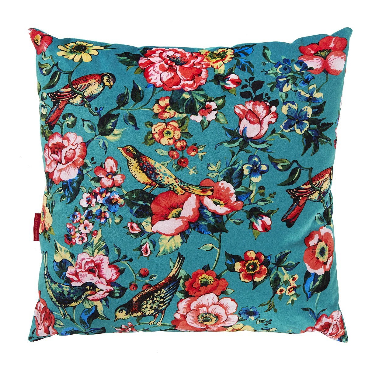 Housse de Coussin velours imprimé fleuri bleu 45x45 cm Housse de Coussin velours imprimé fleuri bleu 45x45 cm