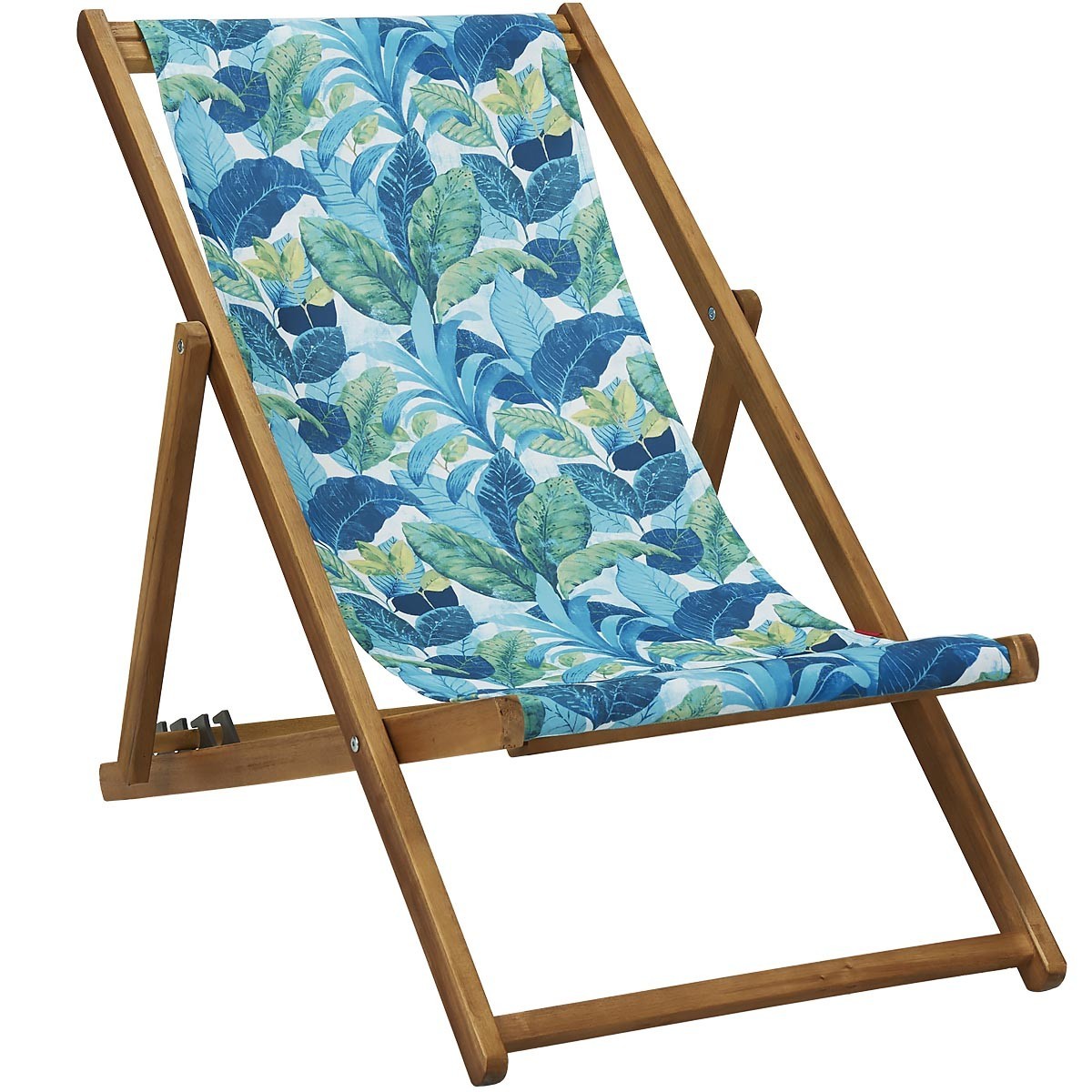 Chilienne pliante en acacia et imprimé fleuri turquoise Chilienne pliante en acacia et imprimé fleuri turquoise