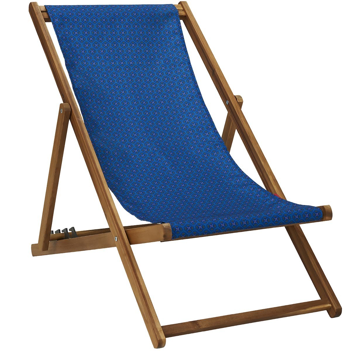 Chilienne pliante en acacia et imprimé graphique bleu
