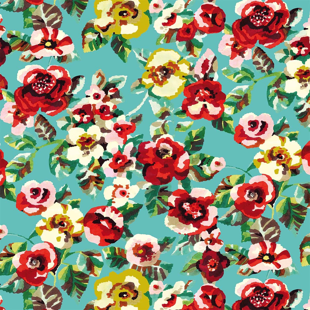 Toile de transat prête à poser imprimé fleuri turquoise
