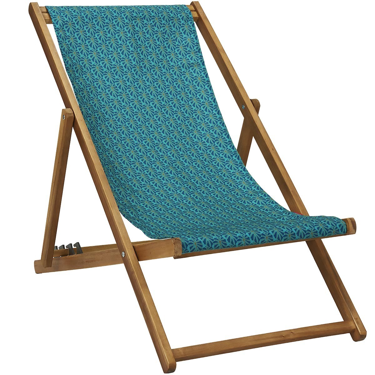 Chilienne pliante en acacia et imprimé graphique turquoise