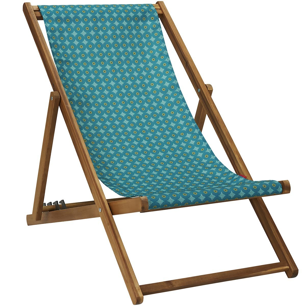 Chilienne pliante en acacia et imprimé graphique turquoise