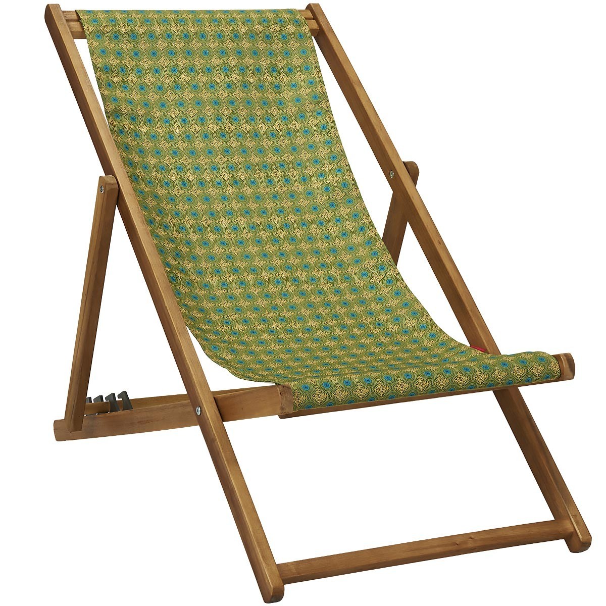 Chilienne pliante en acacia et imprimé graphique jaune Chilienne pliante en acacia et imprimé graphique jaune