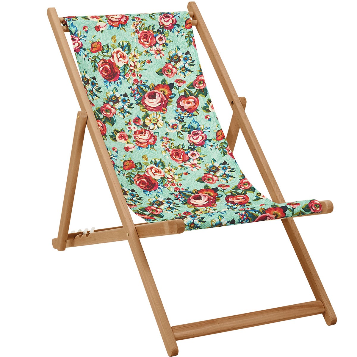 Chilienne pliante en acacia et imprimé fleuri graphique Chilienne pliante en acacia et imprimé fleuri graphique