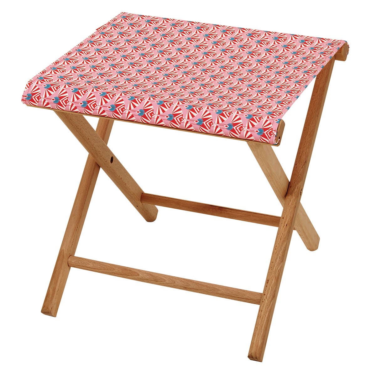 Pliant pêcheur en acacia et toile graphique rose