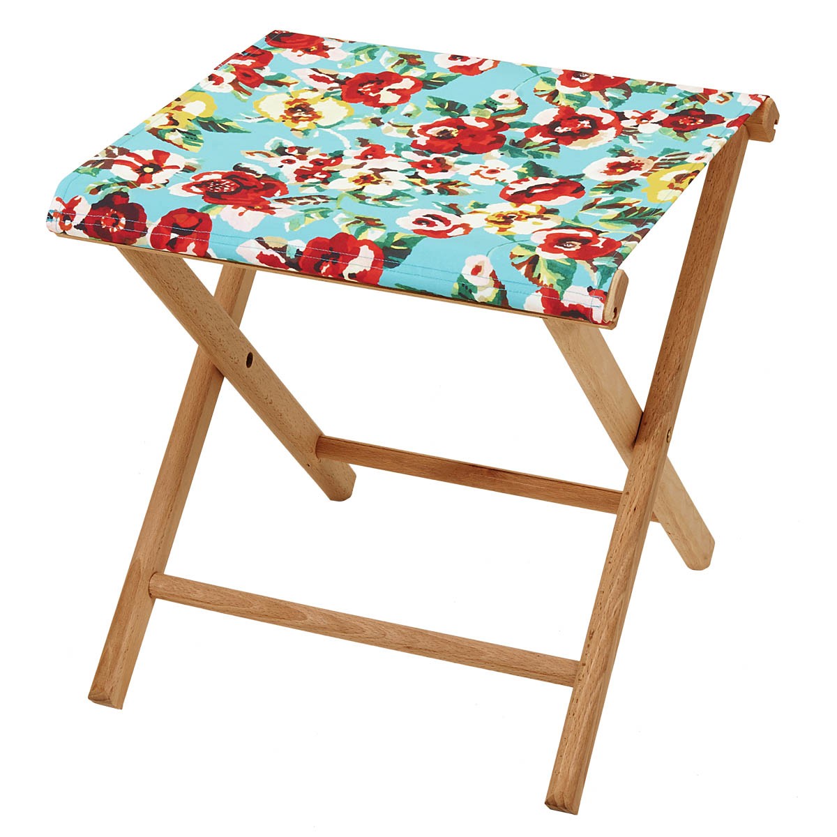 Pliant pêcheur en acacia et toile fleurie turquoise