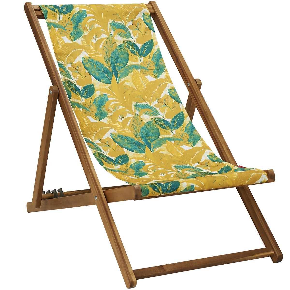 Chilienne pliante en acacia et imprimé fleuri jaune Chilienne pliante en acacia et imprimé fleuri jaune