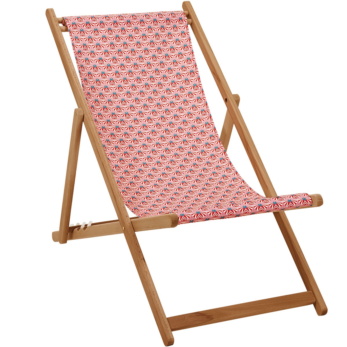 Chilienne pliante en acacia et imprimé graphique rose Chilienne pliante en acacia et imprimé graphique rose