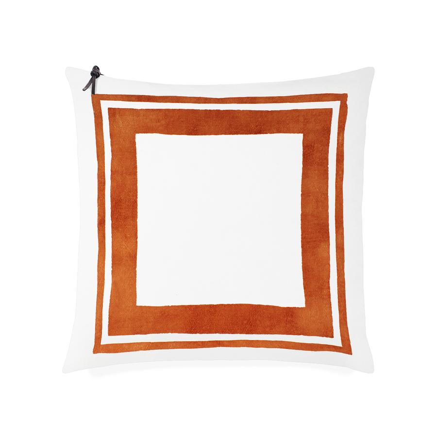 Coussin coton lavé blanc/orange foncé 50x50