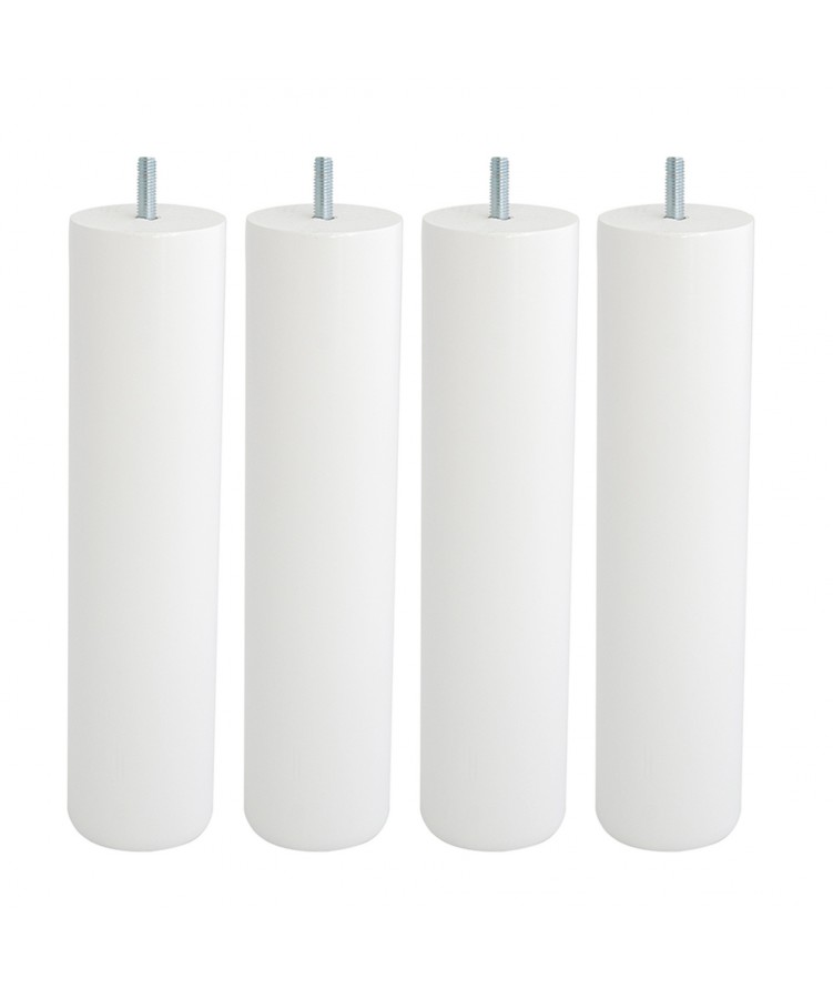 Lot de 4 pieds de lit cylindre H25cm finiton Blanc (photo) Lot de 4 pieds de lit cylindre H25cm finiton Blanc