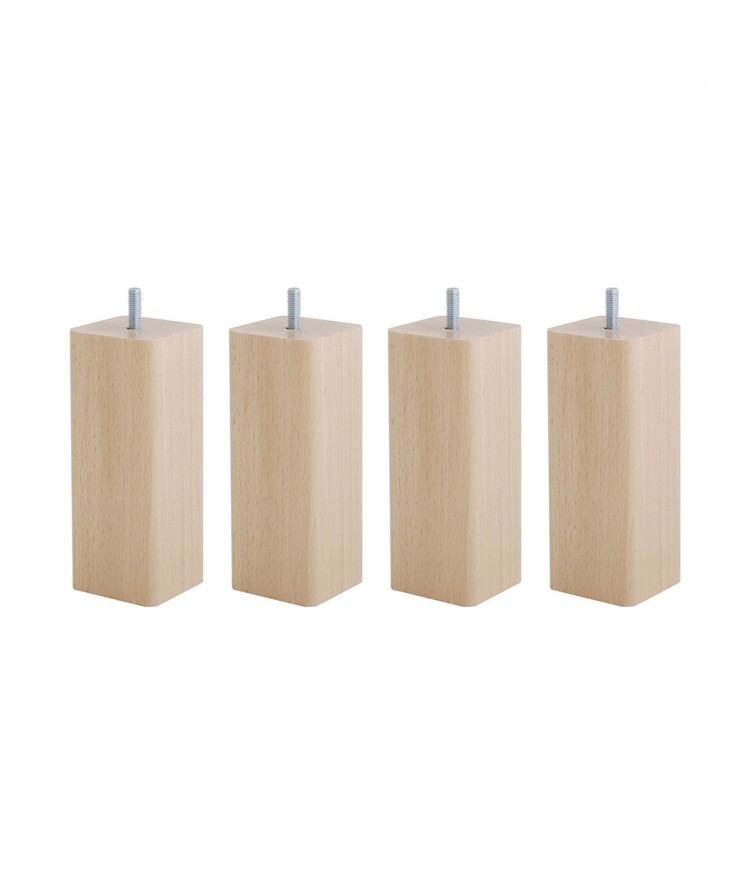 Lot de 4 pieds de lit carrés H15cm finiton Vernis Naturel (photo) Lot de 4 pieds de lit carrés H15cm finiton Vernis Naturel