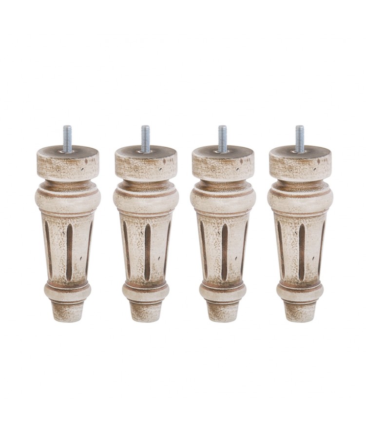 Lot de 4 pieds de lit Louis XVI H15cm finiton Blanc vieilli (photo) Lot de 4 pieds de lit Louis XVI H15cm finiton Blanc vieilli