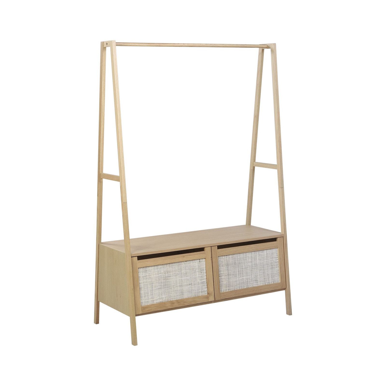 Portant vêtements en bois et cannage avec placards (photo) Portant vêtements en bois et cannage avec placards