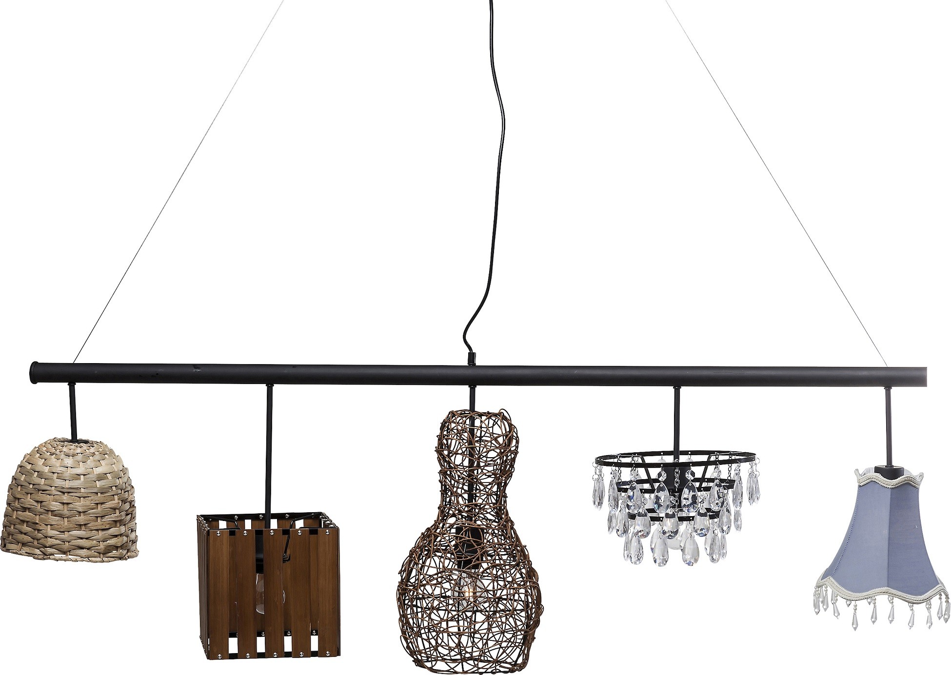 Suspension 5 abat-jours en rotin et tissu
