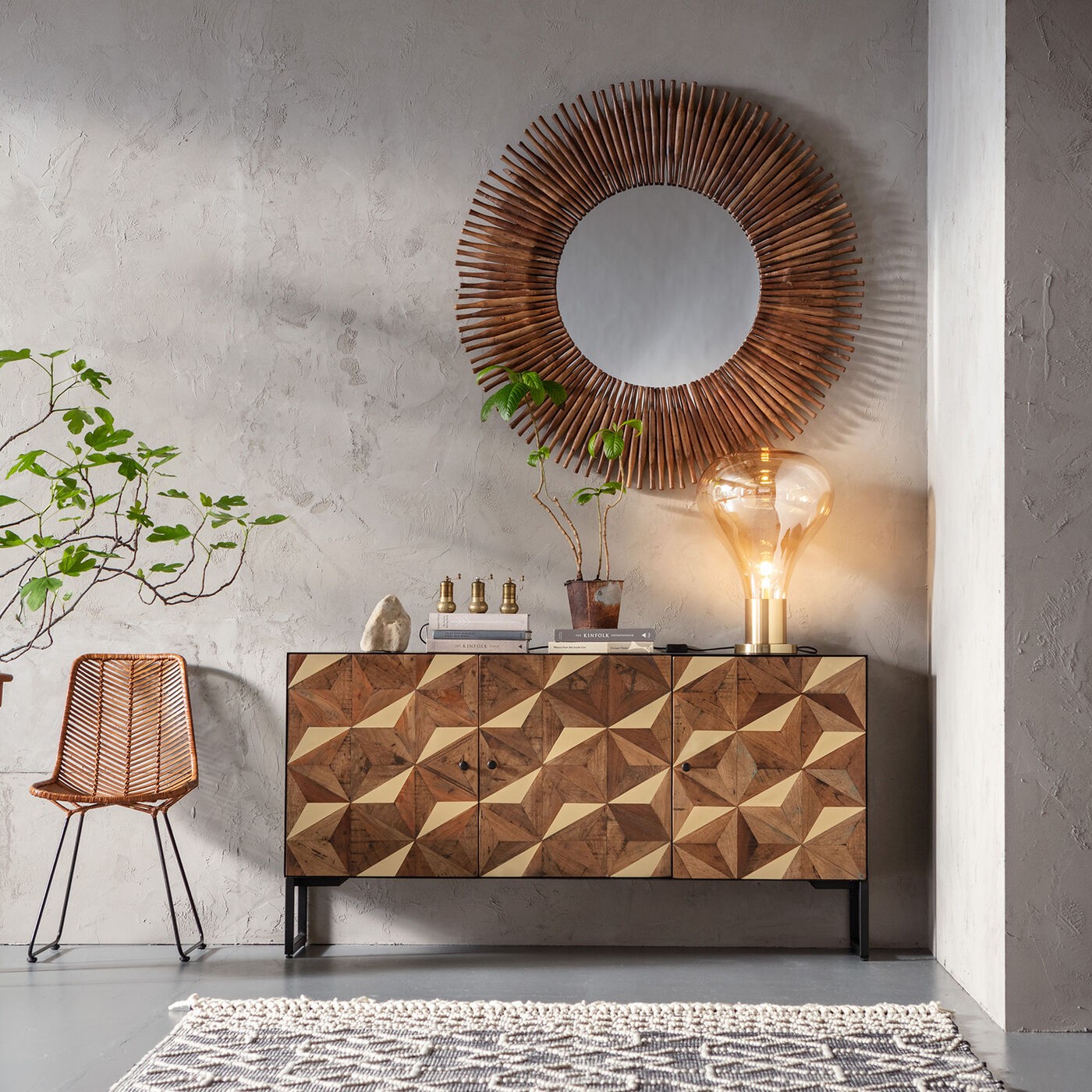 Miroir rond en bois recyclé D120