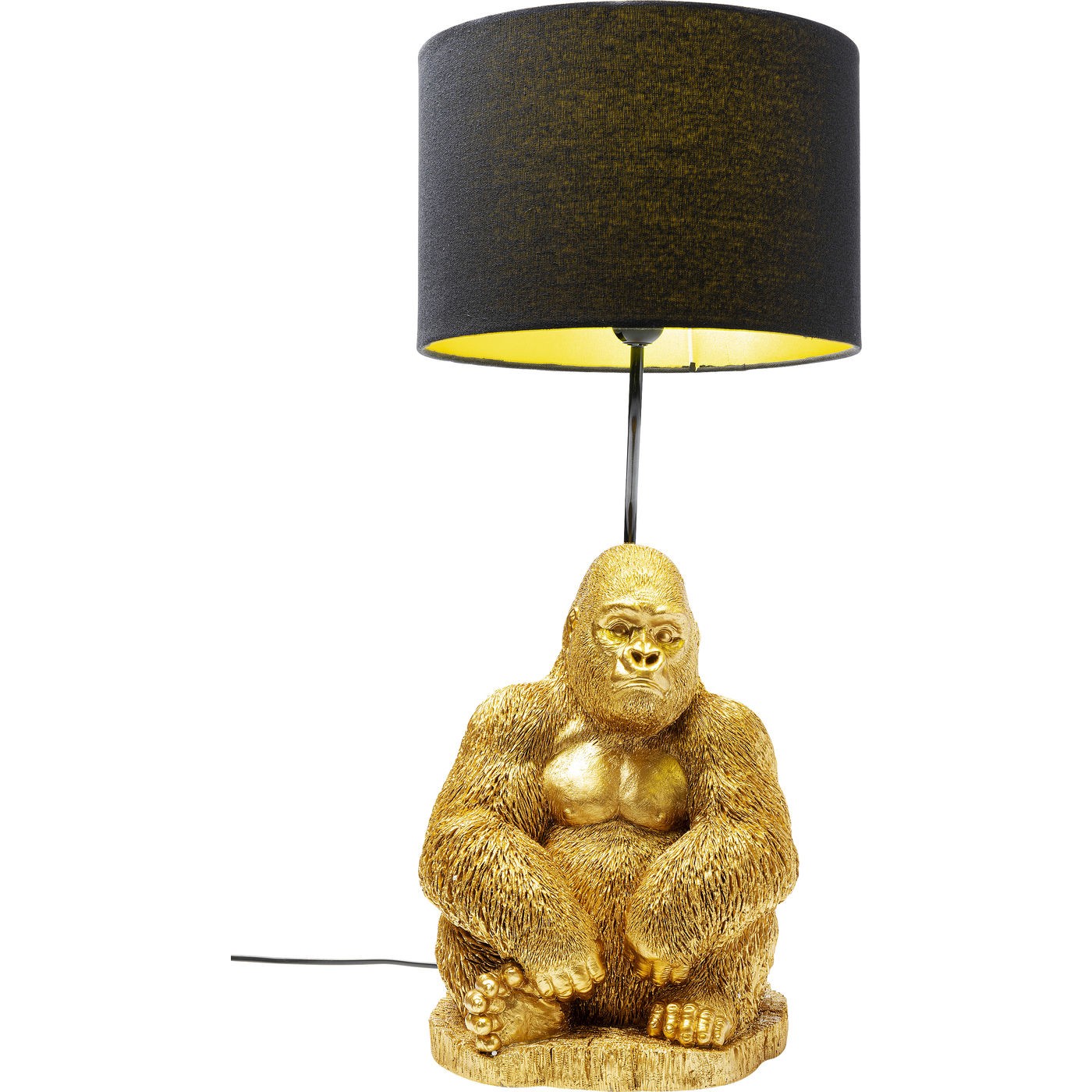 Lampe gorille en polyrésine dorée et abat-jour noir Lampe gorille en polyrésine dorée et abat-jour noir