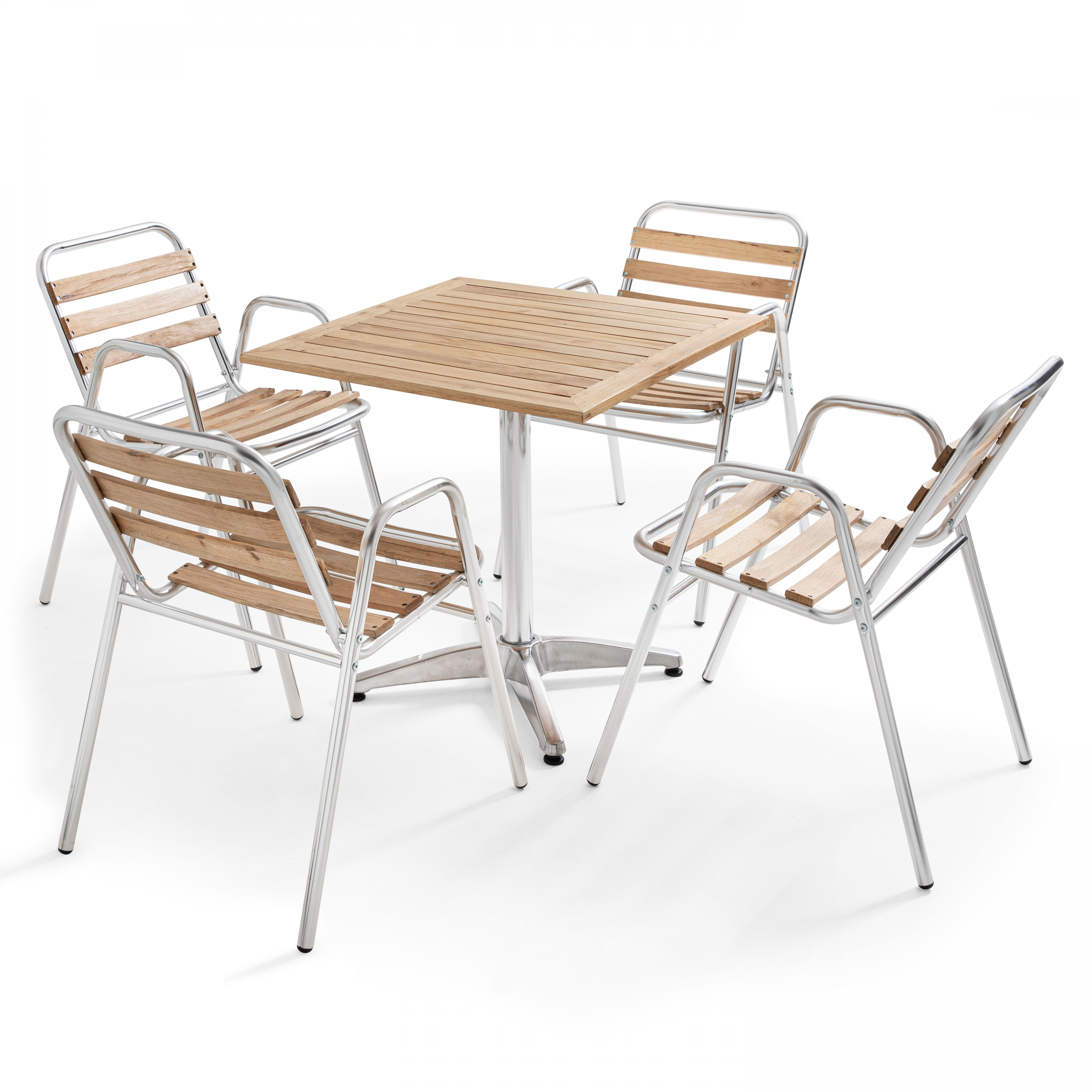 Ensemble terrasse 4 places en alu et bois de frêne verni Ensemble terrasse 4 places en alu et bois de frêne verni