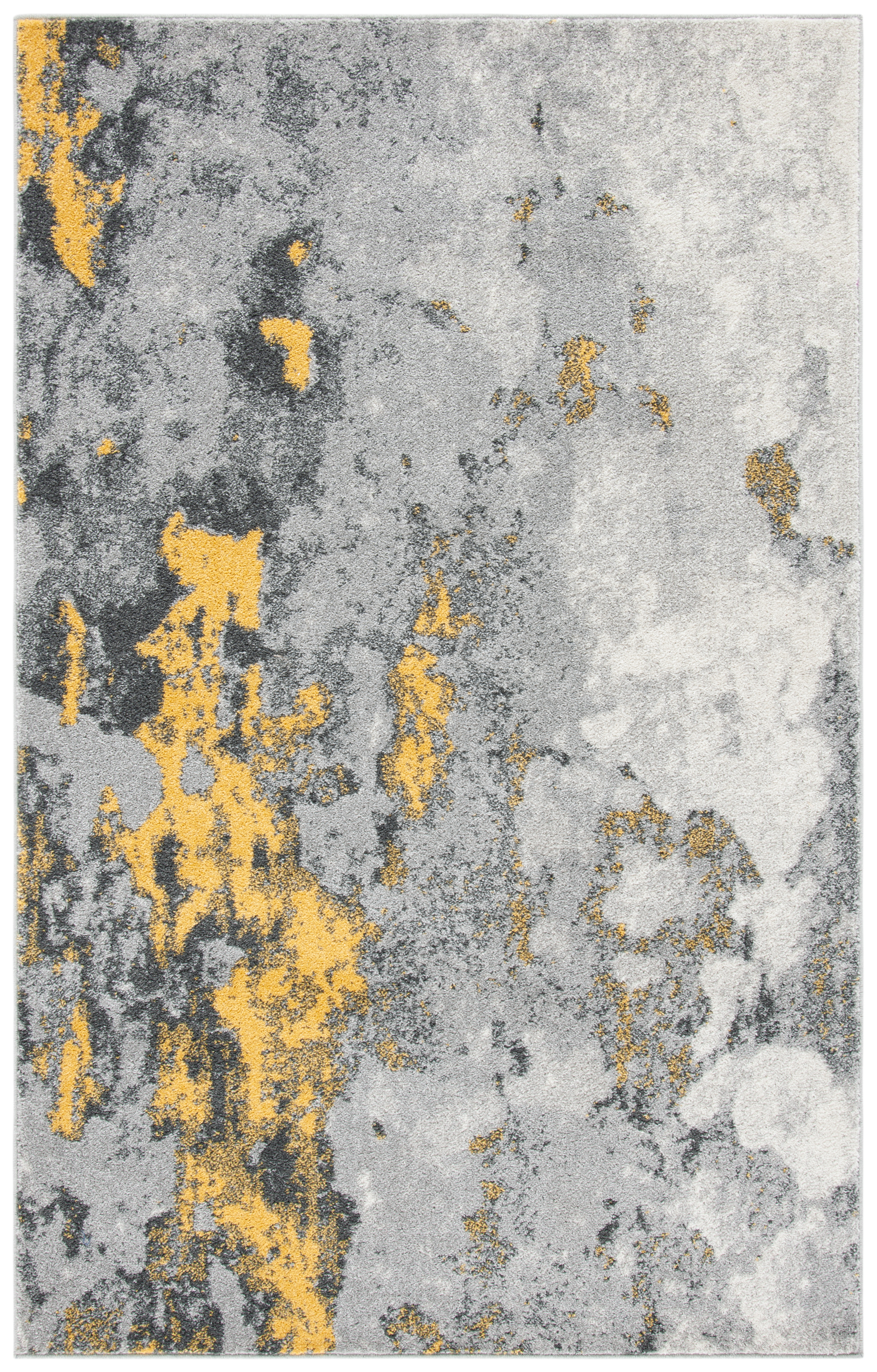 Tapis de salon interieur en gris & jaune, 122 x 183 cm