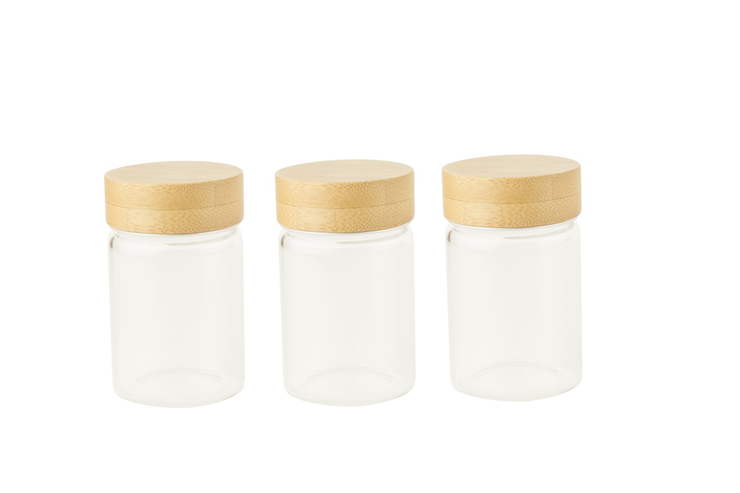 Set de pots en verre avec couvercle en bambou visser D4,7x7,5cm Set de pots en verre avec couvercle en bambou visser D4,7x7,5cm
