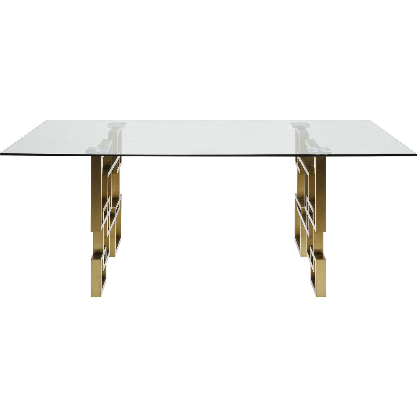 Table à manger 8/10 personnes en verre et acier doré L200