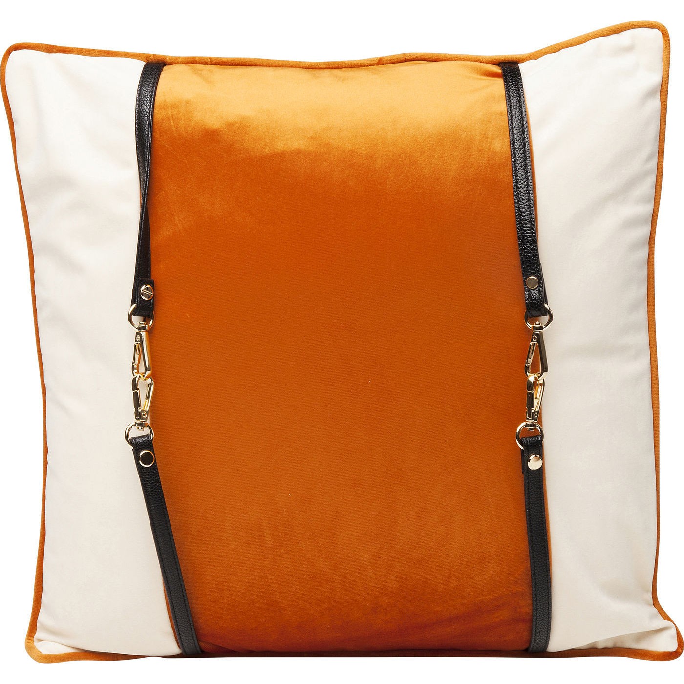 Coussin blanc et orange à sangles 45x45