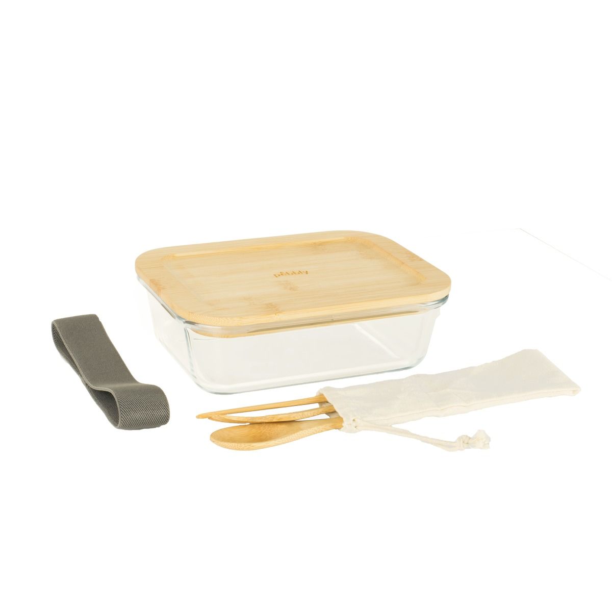 Lunchbox nomade en verre avec couverts en bambou naturel 1L (photo) Lunchbox nomade en verre avec couverts en bambou naturel 1L