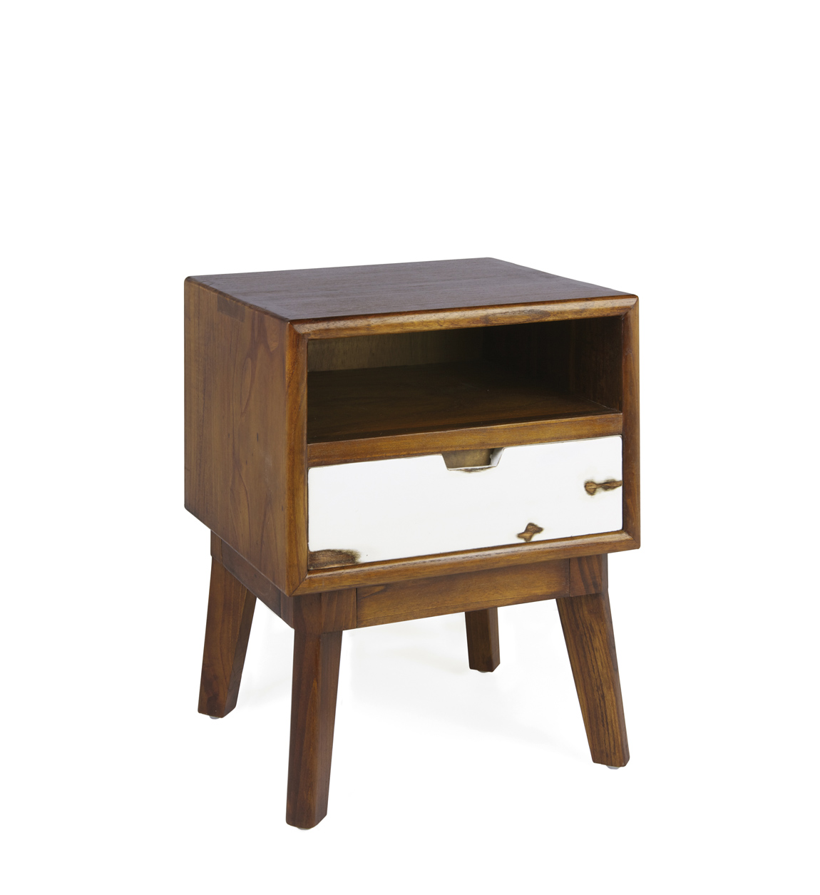 Table de chevet en bois marron et tiroir blanc L 45 cm Table de chevet en bois marron et tiroir blanc L 45 cm
