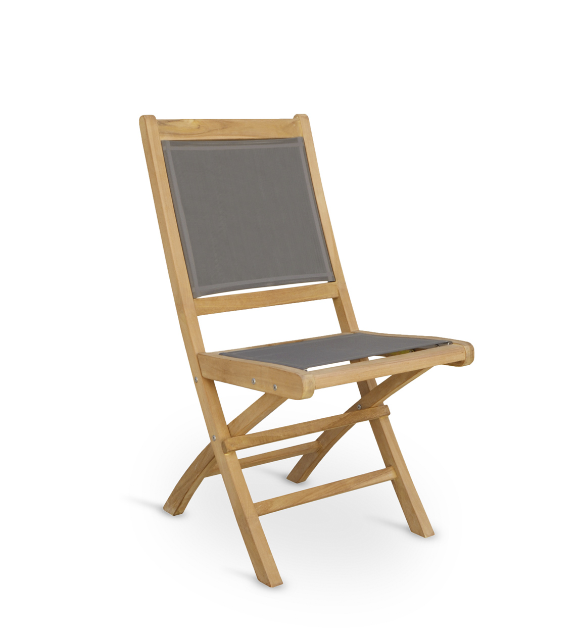 Chaise pliante d'extérieur en tissu gris et bois