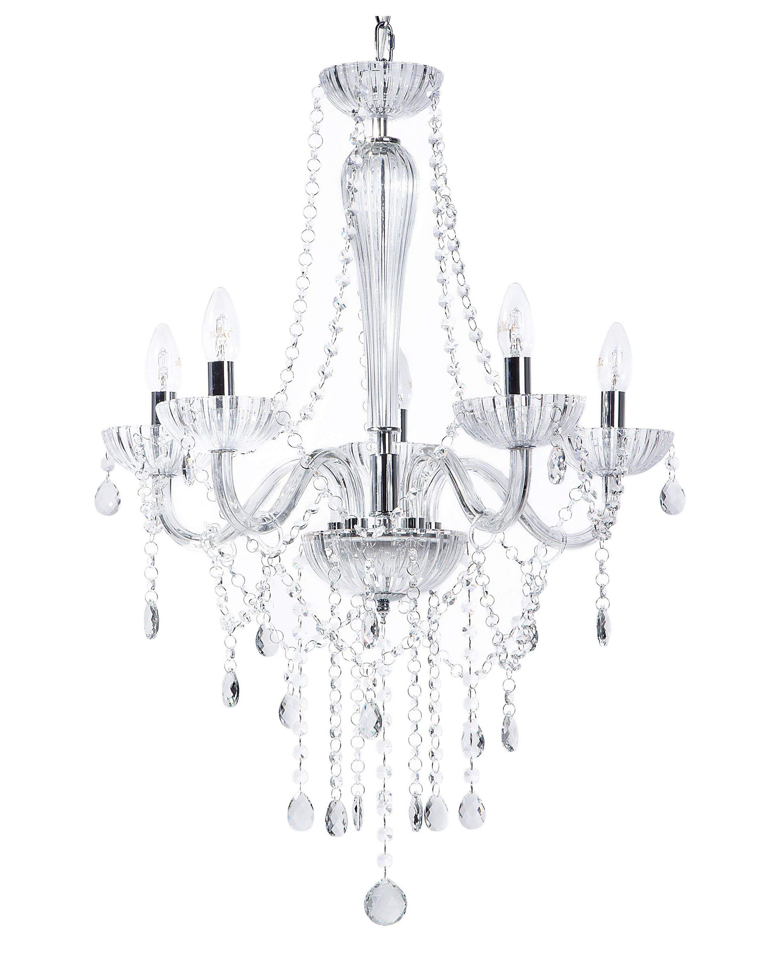 Lustre argenté en verre et cristal 5 ampoules (photo) Lustre argenté en verre et cristal 5 ampoules