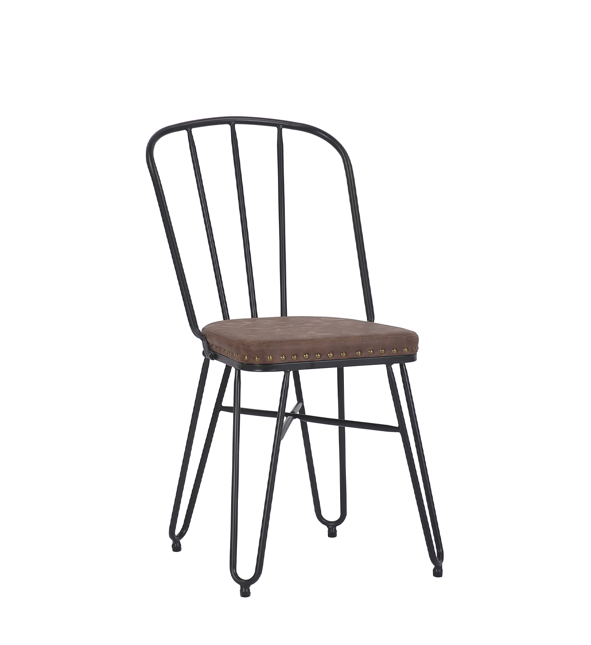 Lot de 2 chaises en simili cuir marron et métal noir Lot de 2 chaises en simili cuir marron et métal noir