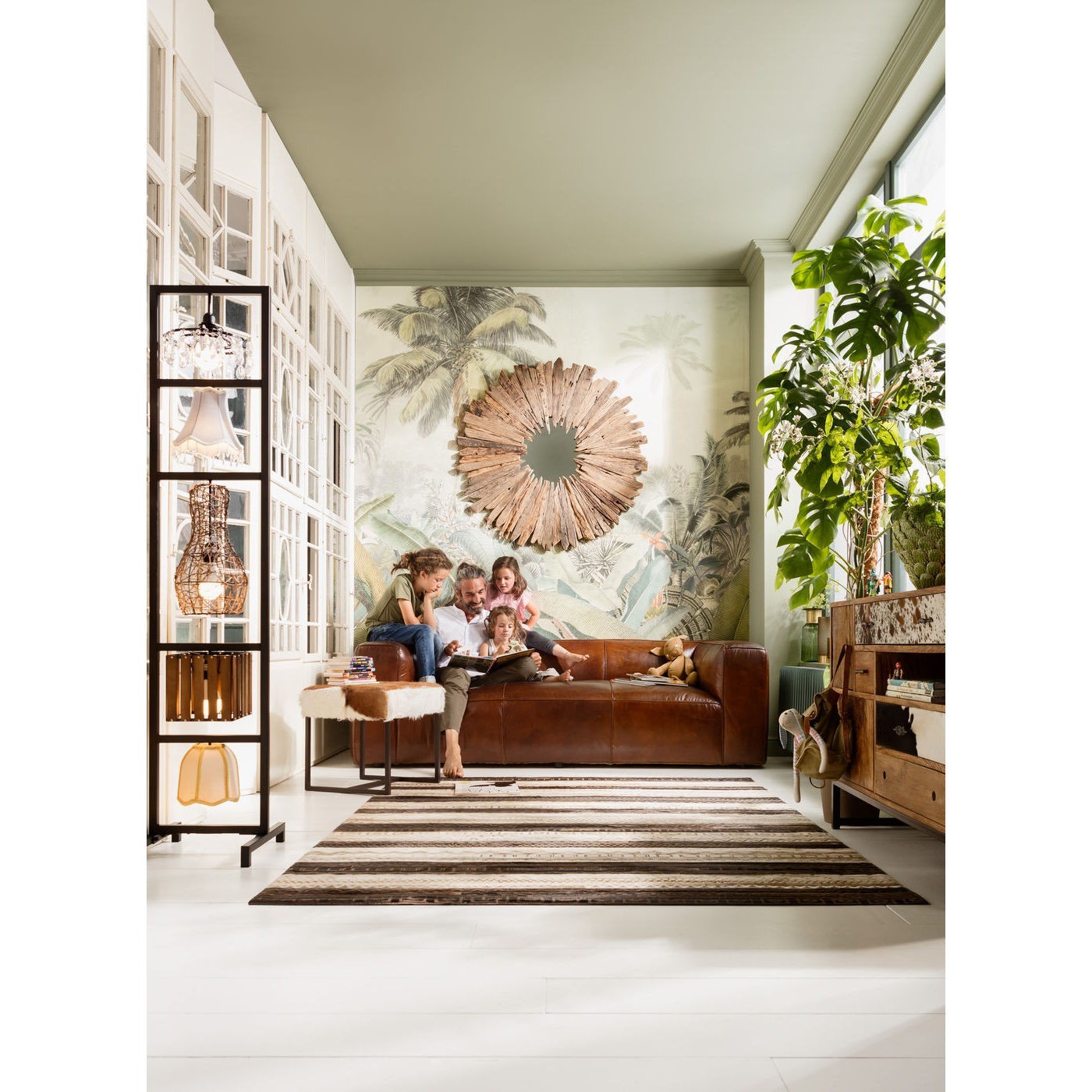 Miroir rond en bois recyclé D120