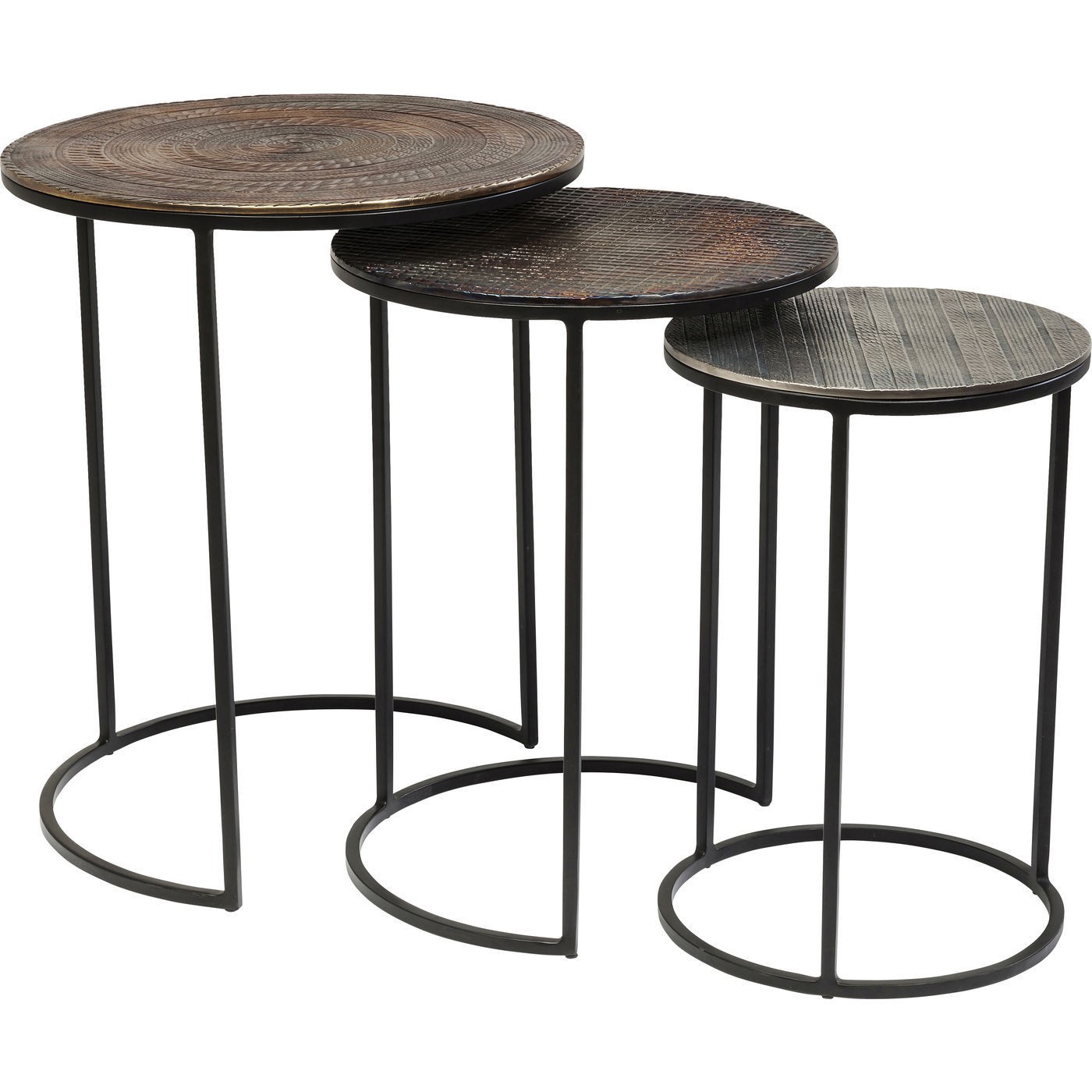 3 tables d'appoint en acier et aluminium 3 tables d'appoint en acier et aluminium