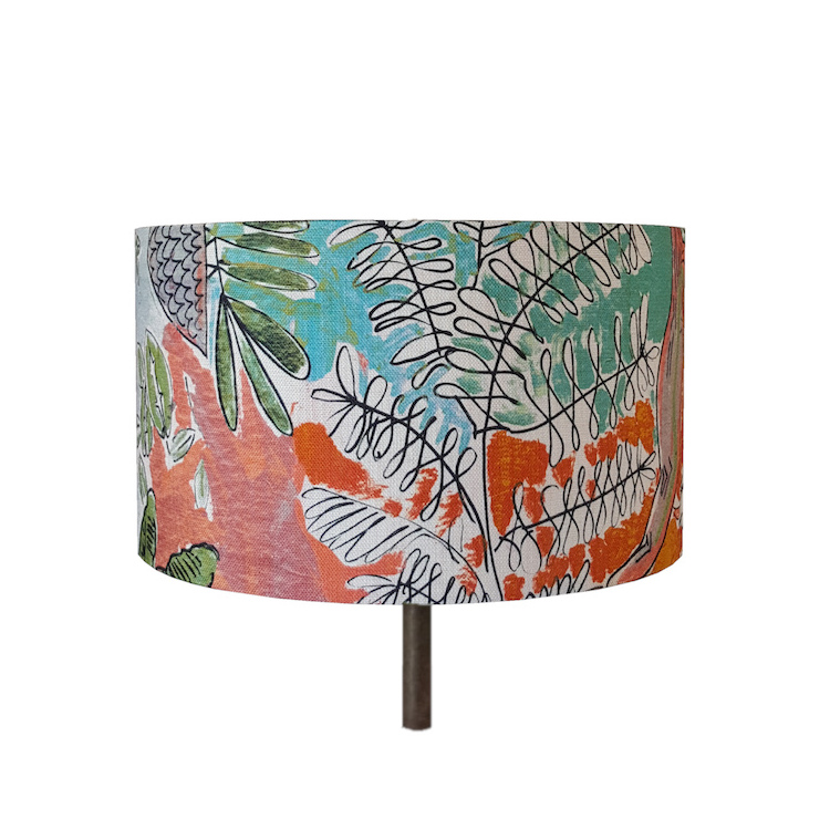 Abat-jour cylindrique à poser, tissu jungle Lalie Design, Ø 35cm (photo) Abat-jour cylindrique à poser, tissu jungle Lalie Design, Ø 35cm
