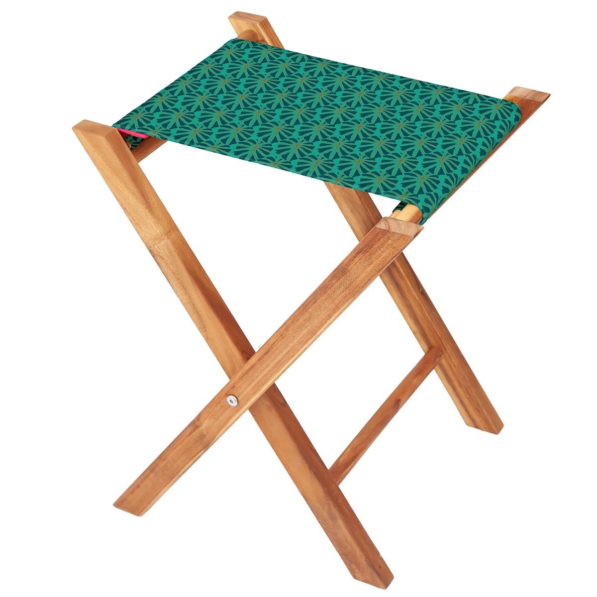 Pliant pêcheur en acacia et toile graphique turquoise