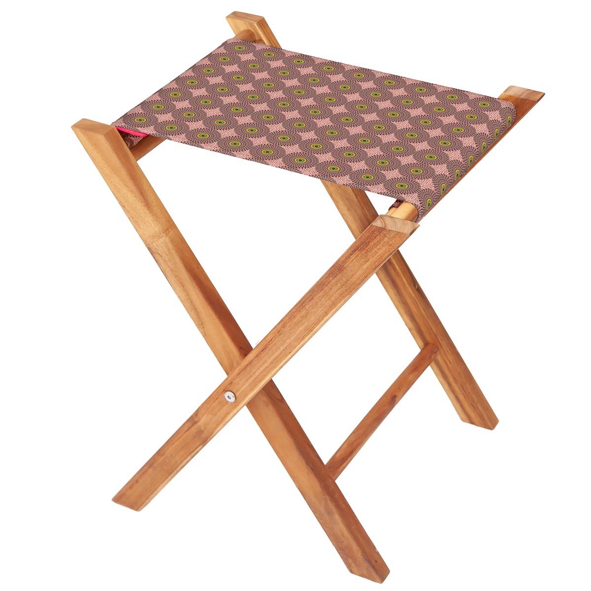 Pliant pêcheur en acacia et toile fleurie rose