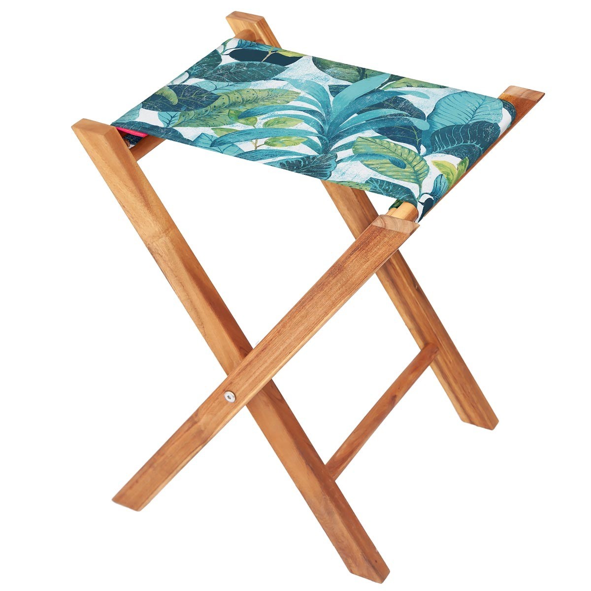 Pliant pêcheur en acacia et toile fleurie turquoise
