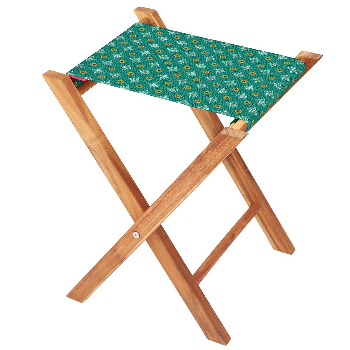 Pliant pêcheur en acacia et toile graphique turquoise