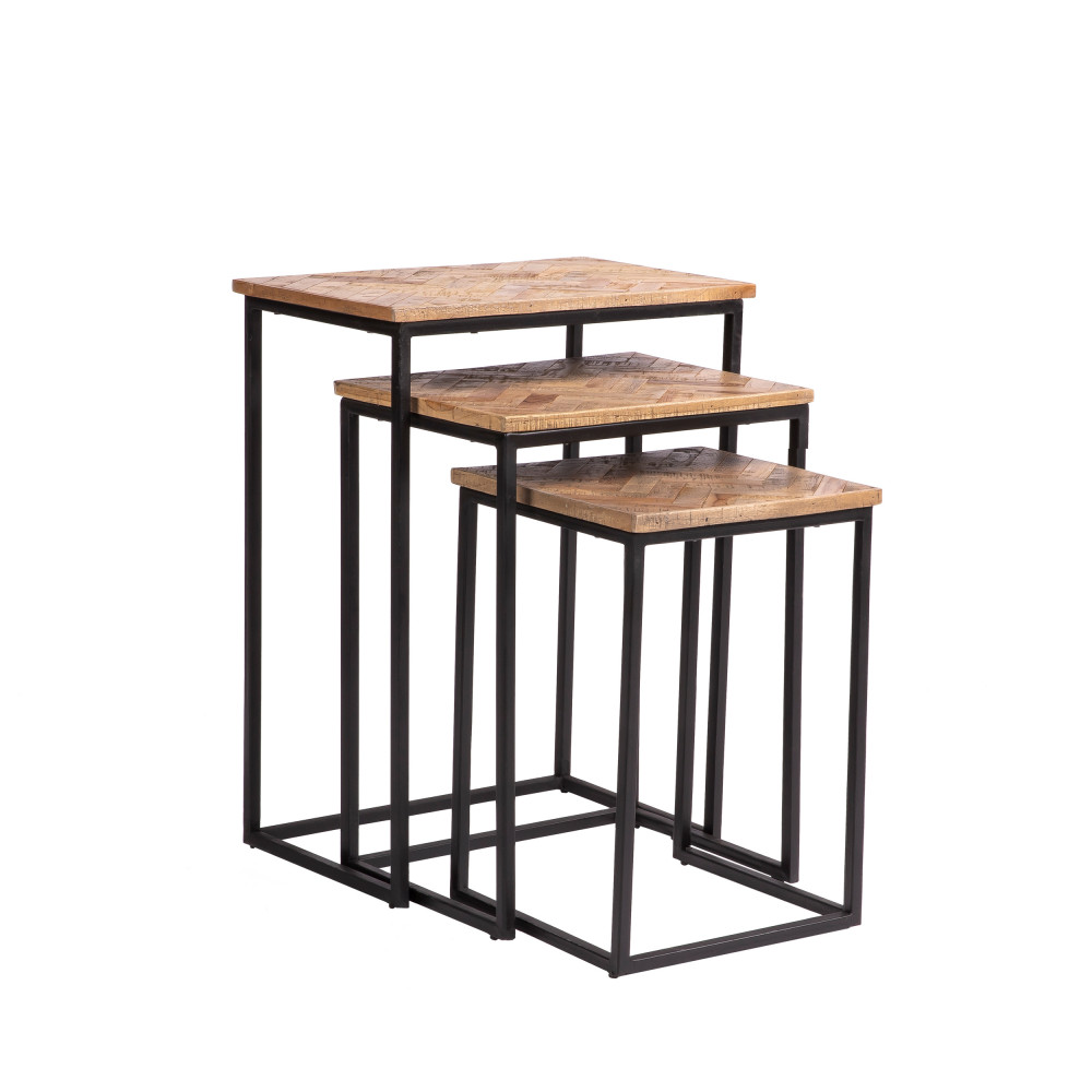 3 tables basses gigognes rectangles en métal et teck recyclé (photo) 3 tables basses gigognes rectangles en métal et teck recyclé