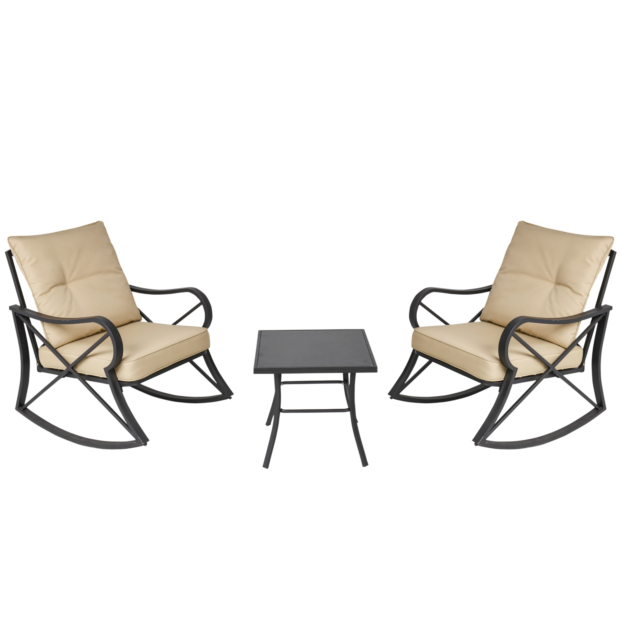 Ensemble de jardin 3 pièces acier époxy noir polyester beige
