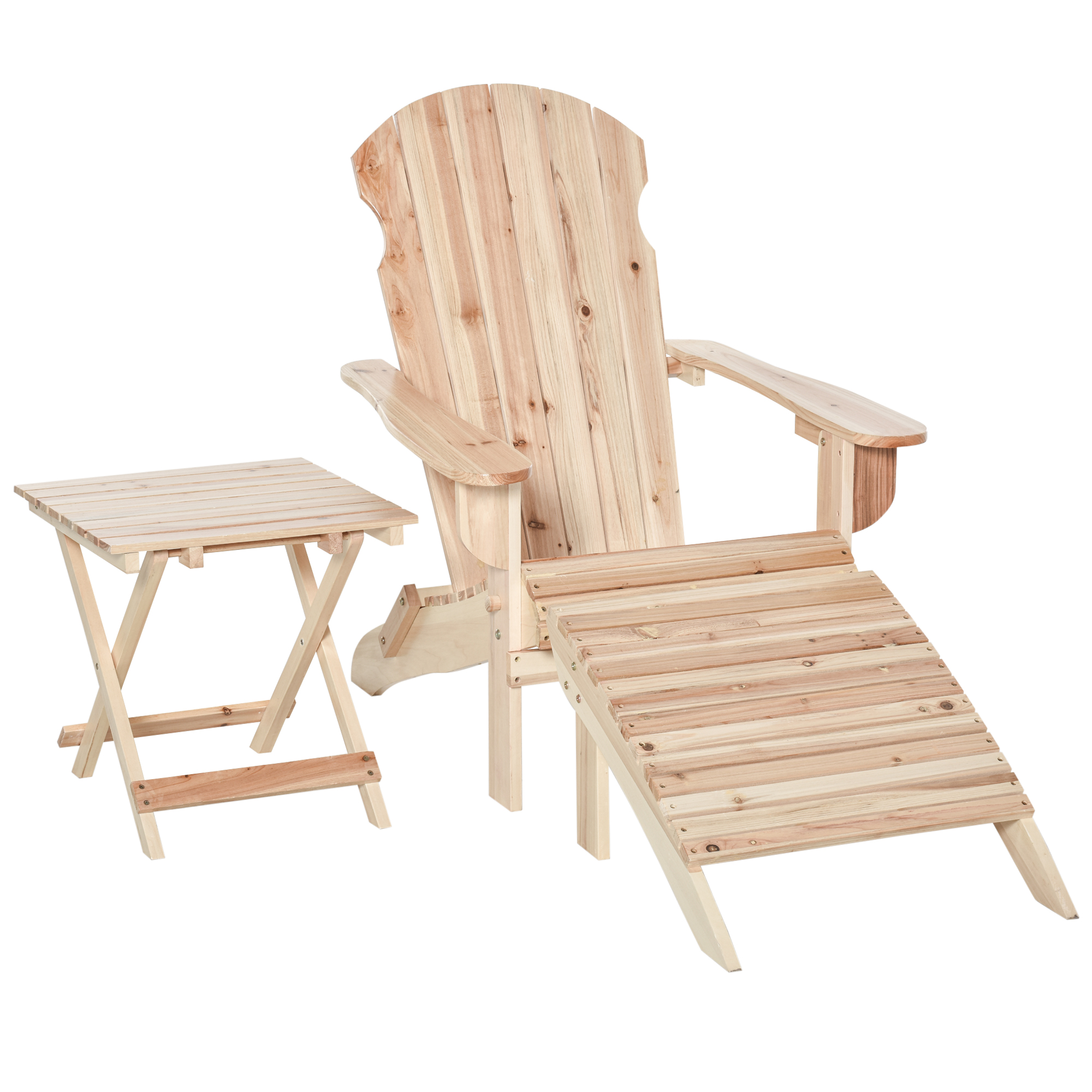 fauteuil de jardin pliable repose-pied table basse sapin naturel