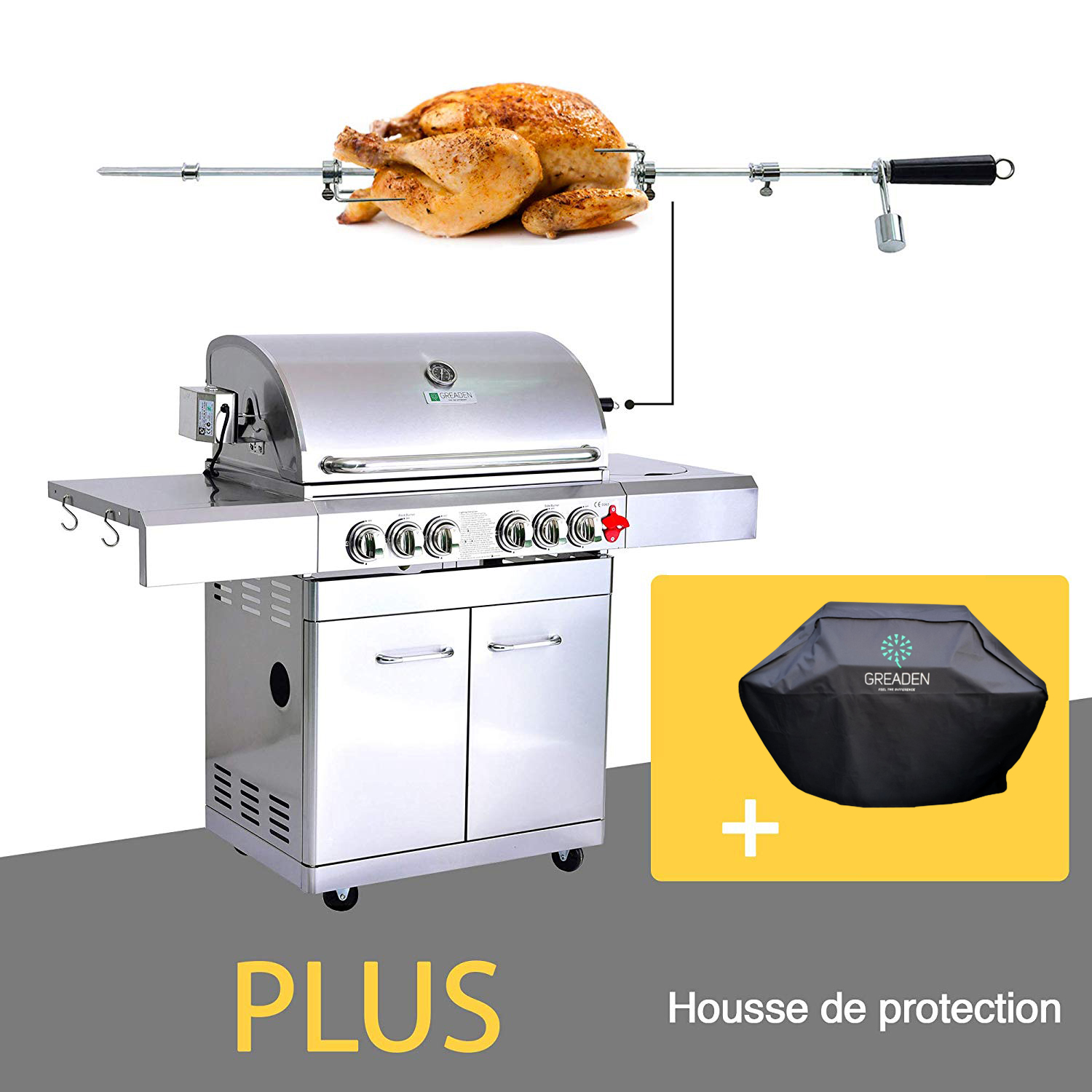 Barbecue à gaz 5 brûleurs avec housse en acier inox