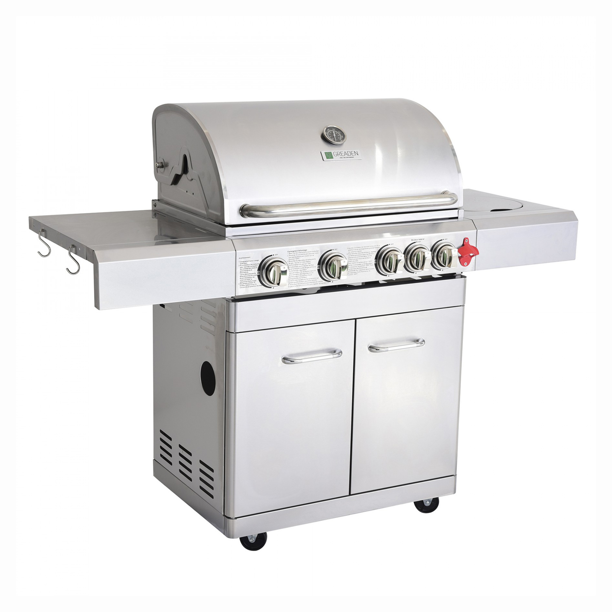 Barbecue à gaz 4 brûleurs avec kit flexible et housse en acier inox