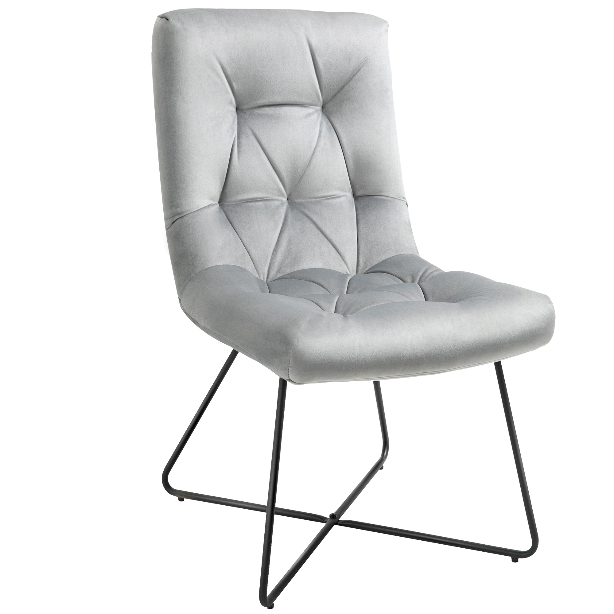 Chaise design néo-rétro capitonné piètement croisé métal noir velours (photo) Chaise design néo-rétro capitonné piètement croisé métal noir velours