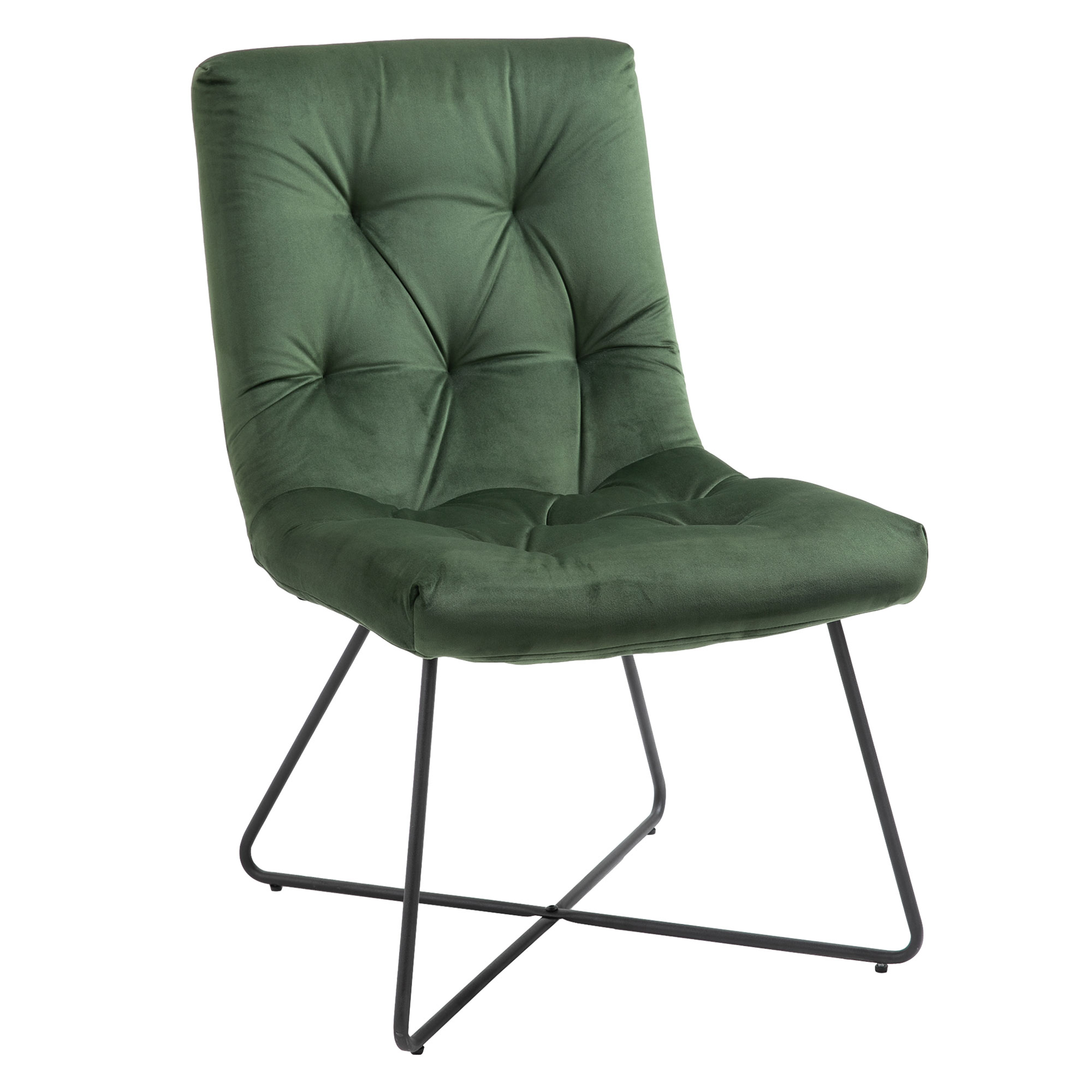 Chaise design néo-rétro capitonné piètement croisé métal noir velours (photo) Chaise design néo-rétro capitonné piètement croisé métal noir velours
