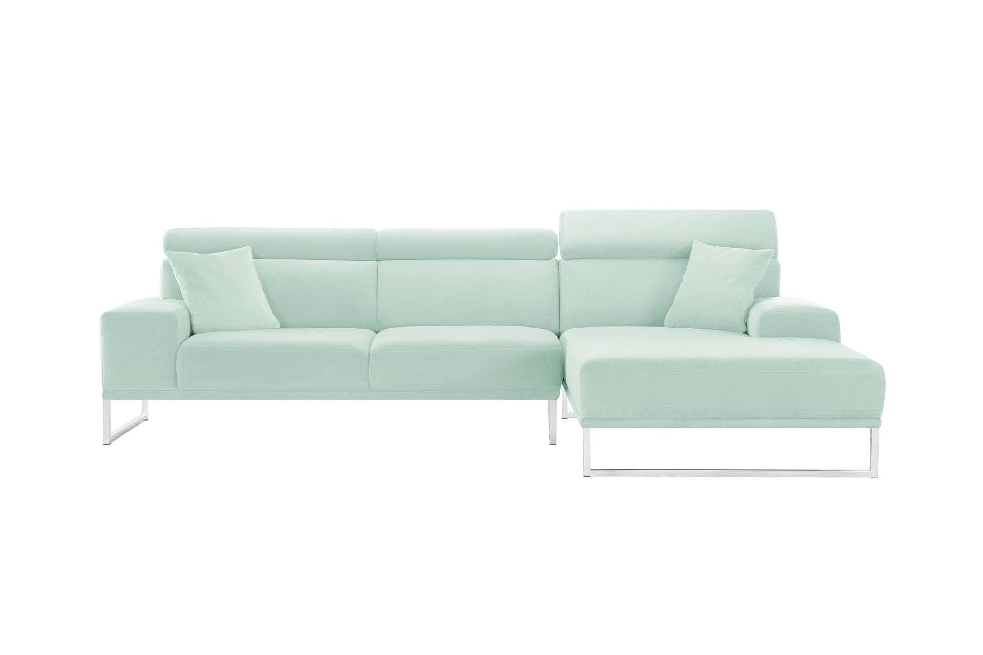 Canapé d'angle droit 5 places en velours menthe pastel Canapé d'angle droit 5 places en velours menthe pastel