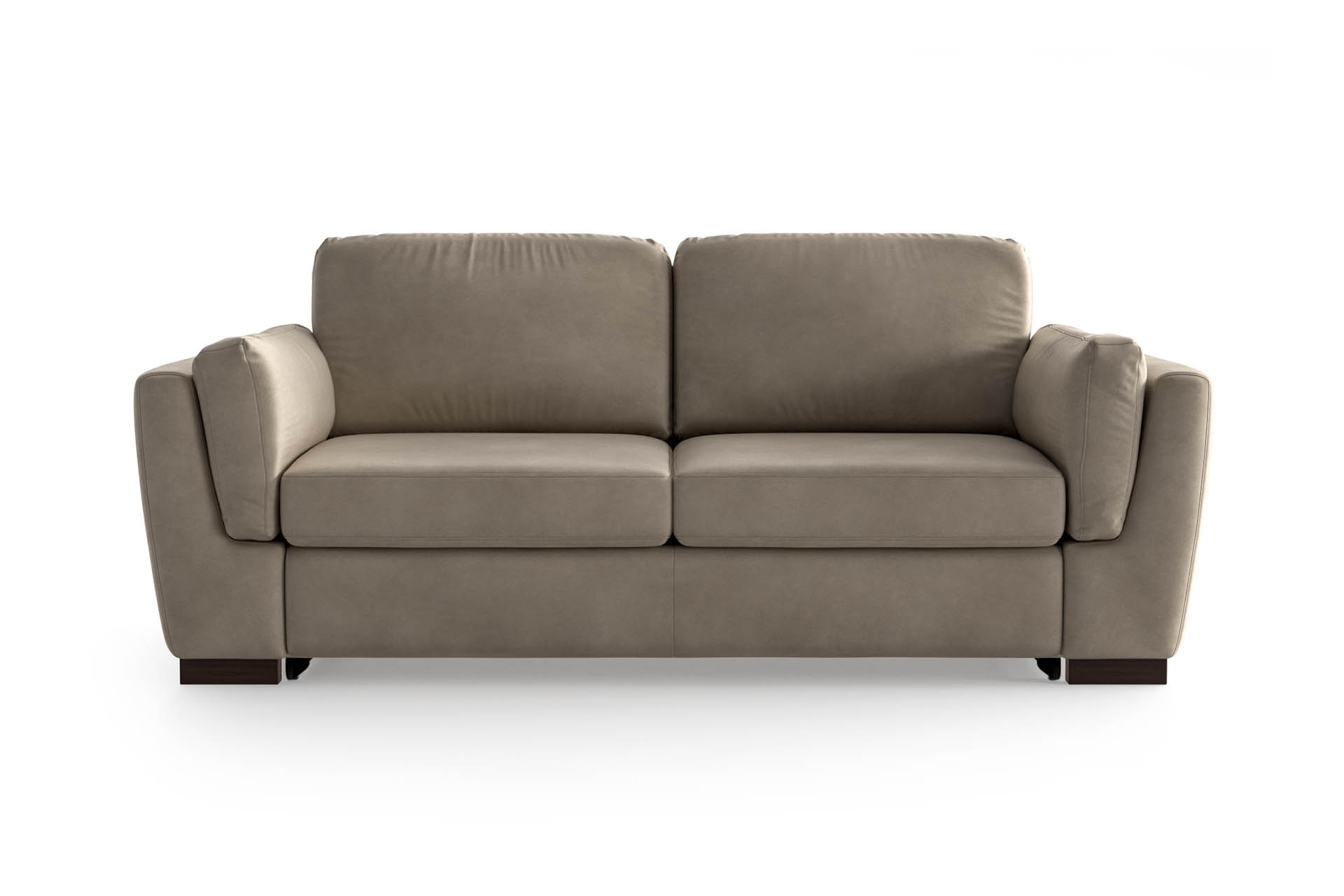 Canapé convertible 2 places en velours taupe (photo) Canapé convertible 2 places en velours taupe